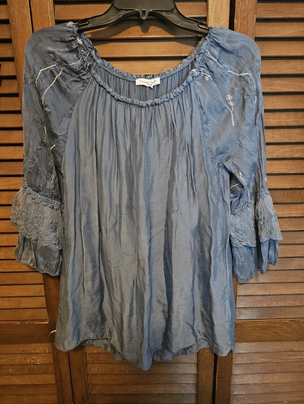Tempo Paris Silk Blend Peasant Blouse — Size Medium